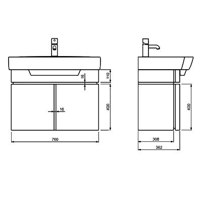 Шкафчик под умывальник 75,8*52,6*36,2 см VARIUS для комплектации с умывальником К31980 белый глянец (польша)
