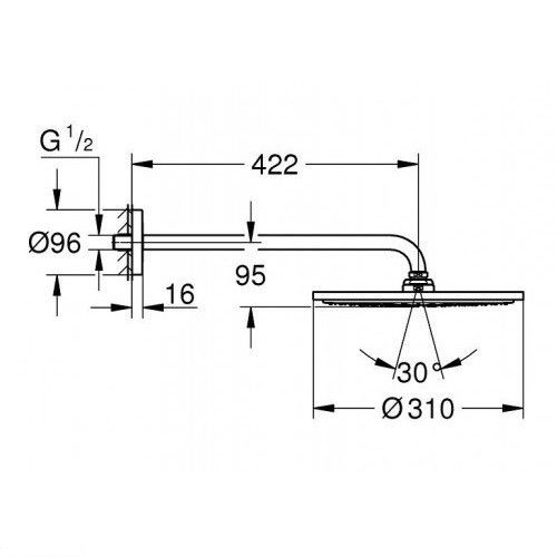 Набір 422 мм верхнього душу Grohe RAINSHOWER 310 Mono, 1 режим струменя