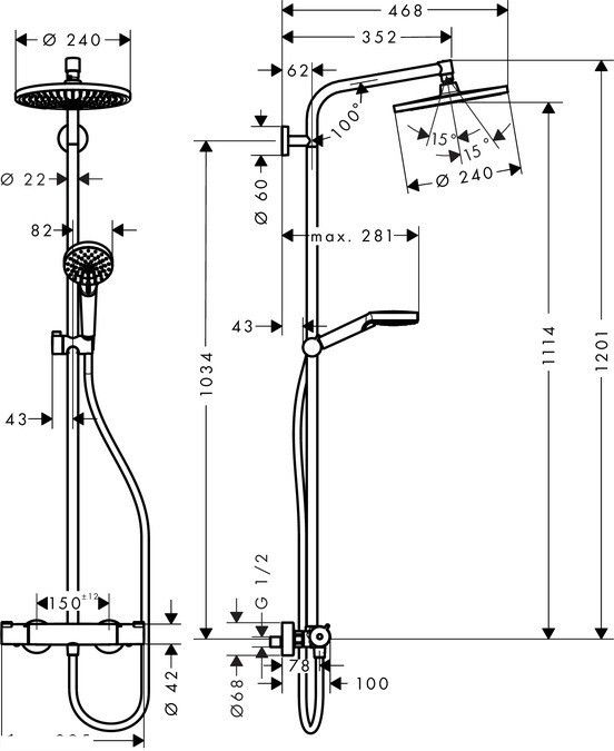 Душова система з термостатом, хромована Hansgrohe Crometta S 240 1jet Showerpipe