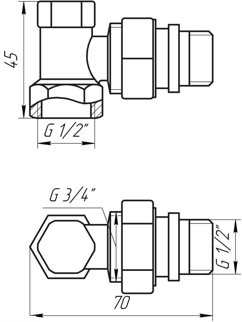 Кран Solomon угловой под ключ для радиаторов 1/2" с анти протечкой NEW (160405)