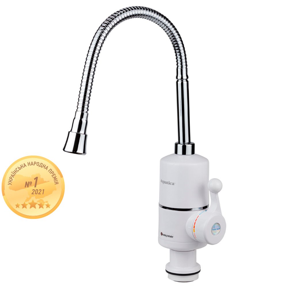 Кран-водонагреватель проточный S97 3.0Квт 0,4-5Бар для кухни Aquatica, гусак гофрированный на гайке (Nz-6B312W)