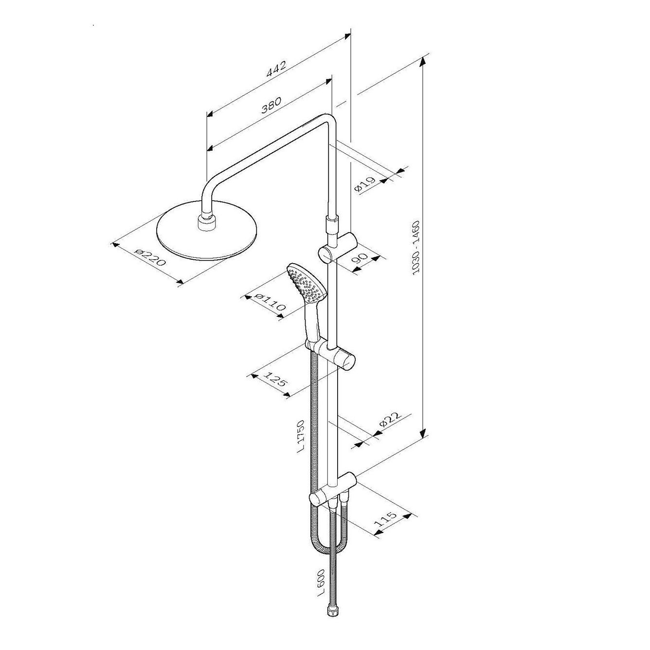 Душова система Gem F0790033, набір: верхній душ d220 мм, ручний душ d 110 мм (1 функція)