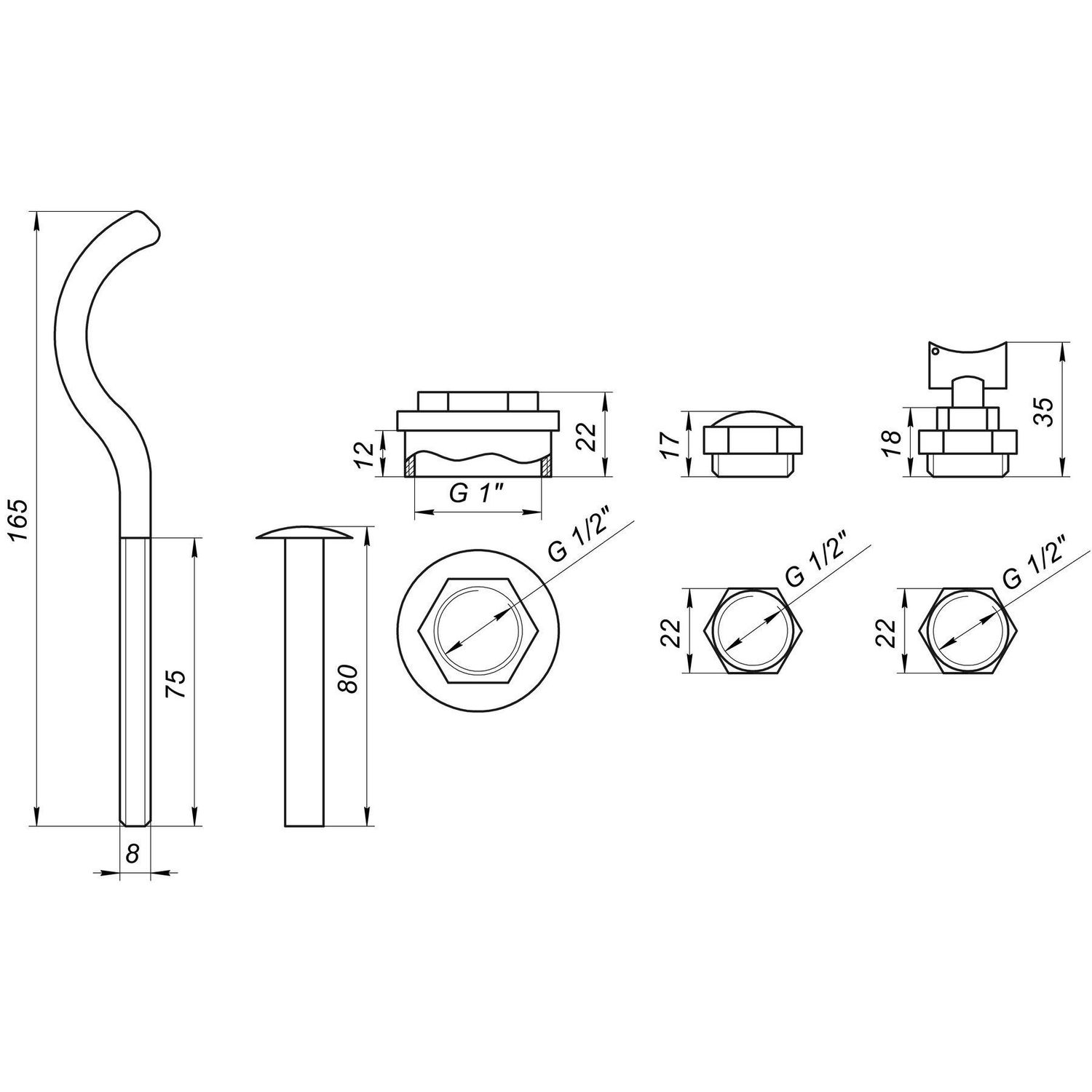 Комплект футорок секционного радиатора CRISTAL NR-2013 1/2'с 2-кронштейнами (HT 405)