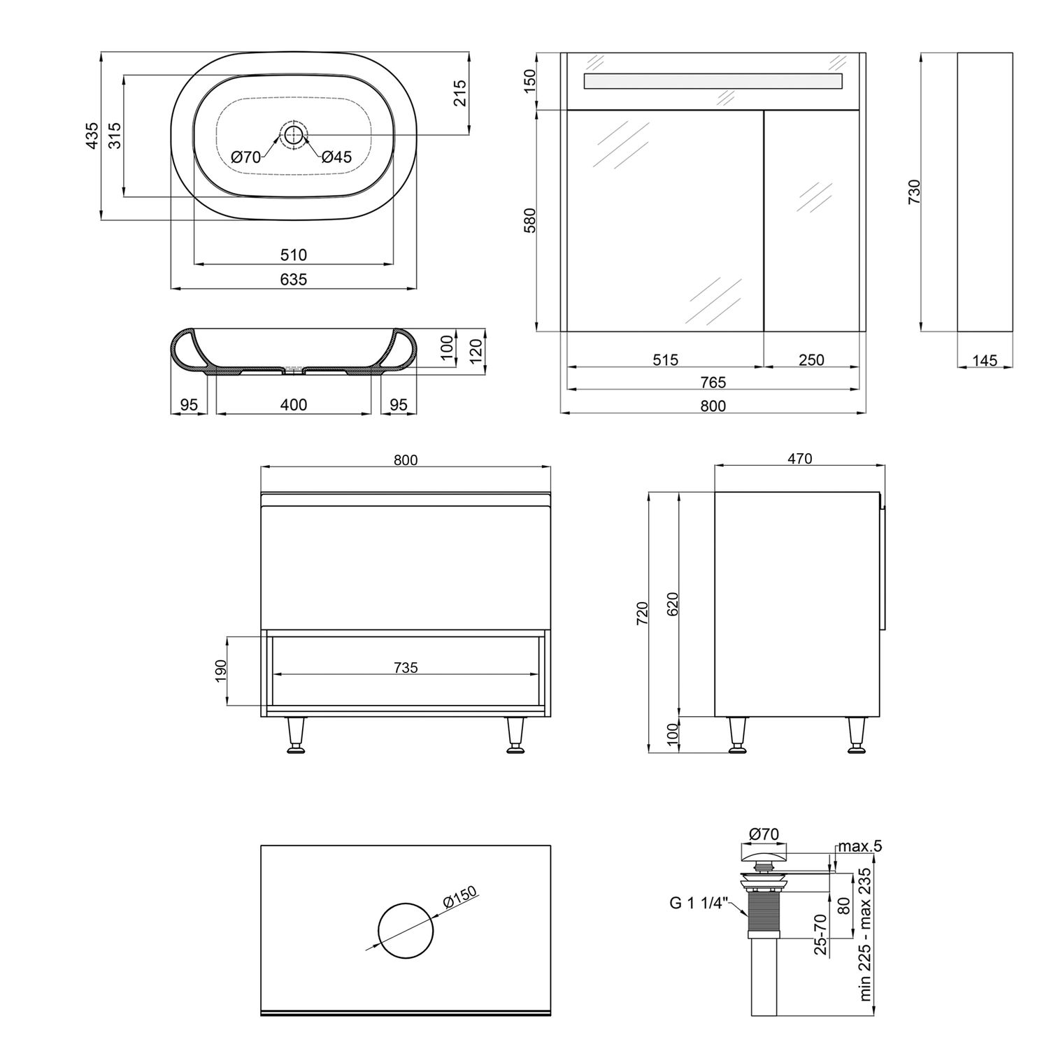 Комплект меблів для ванної Qtap Robin тумба + раковина + дзеркальний шафа QT044RO42977