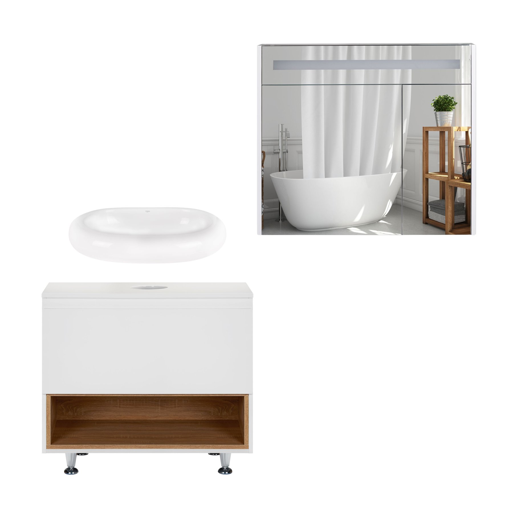 Комплект меблів для ванної Qtap Robin тумба + раковина + дзеркальний шафа QT044RO42977