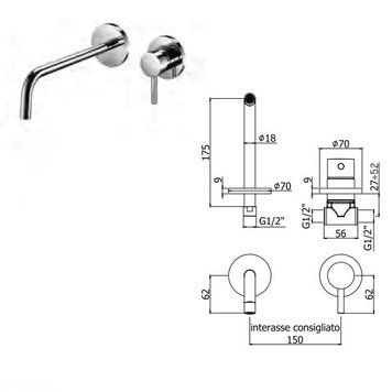 LIG 006 NO70 LIGHT смеситель раковины, ислив 175 мм черный