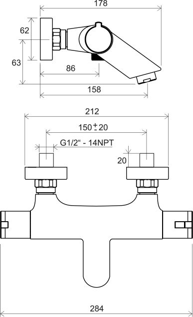 Термостатический настенный смеситель для ванны Ravak 022.00 X070047