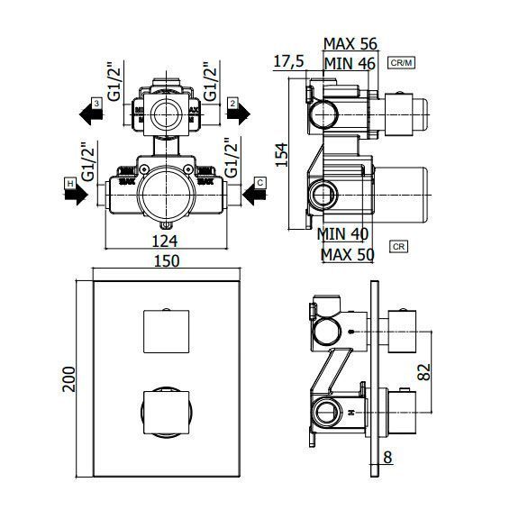 Смеситель для душа термостатический скрытого монтажа LIGHT LEQ518NO/M, черный мат