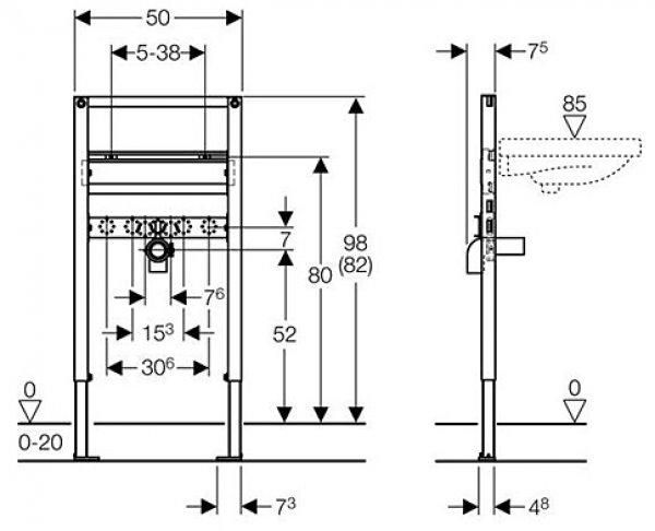 Монтажный элемент для подвесного умывальника, Geberit Duofix высота 98/82 см