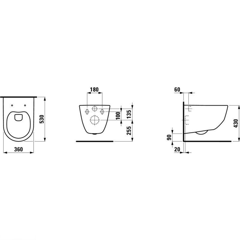 Чаша підвісного Унітаза Laufen PRO 36*53см, rimless, змив вертикальний, з покриттям LCC