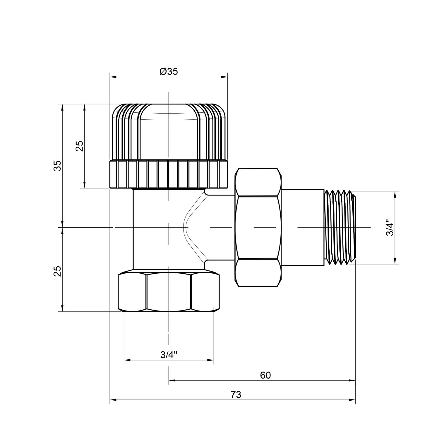 Кран радиаторный Icma 3/4" 28х1,5 угловой №774