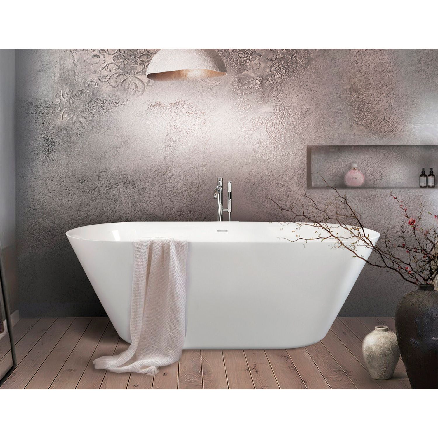Ванна окремостояча зі штучного каменю 1670 x 725 мм VASTO/00 Storia, з інтегрованим сифоном, колір білий глянець
