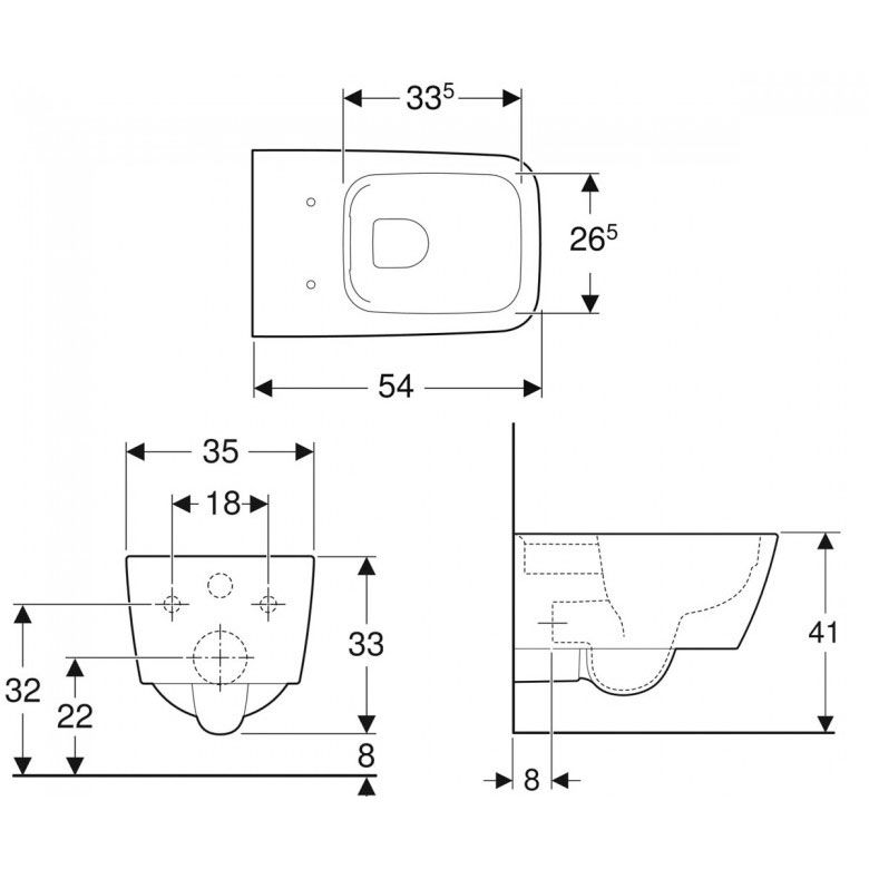 Унитаз подвесной iCon Square , Rimfree, длина 54см, цвет белый глянец (201950000)