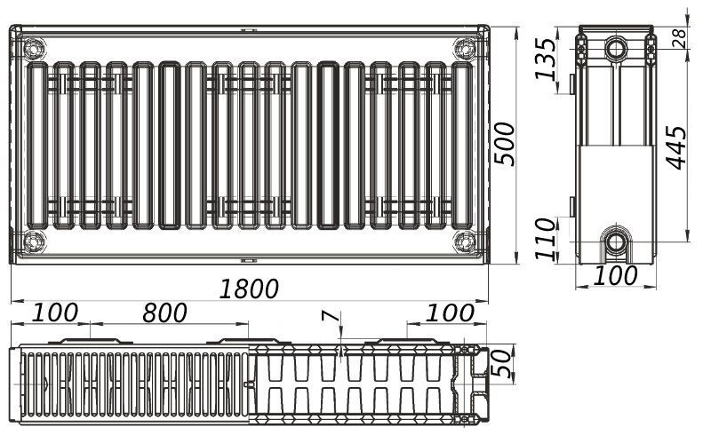 Радиатор стальной панельный KALITE 22 бок 500х1800