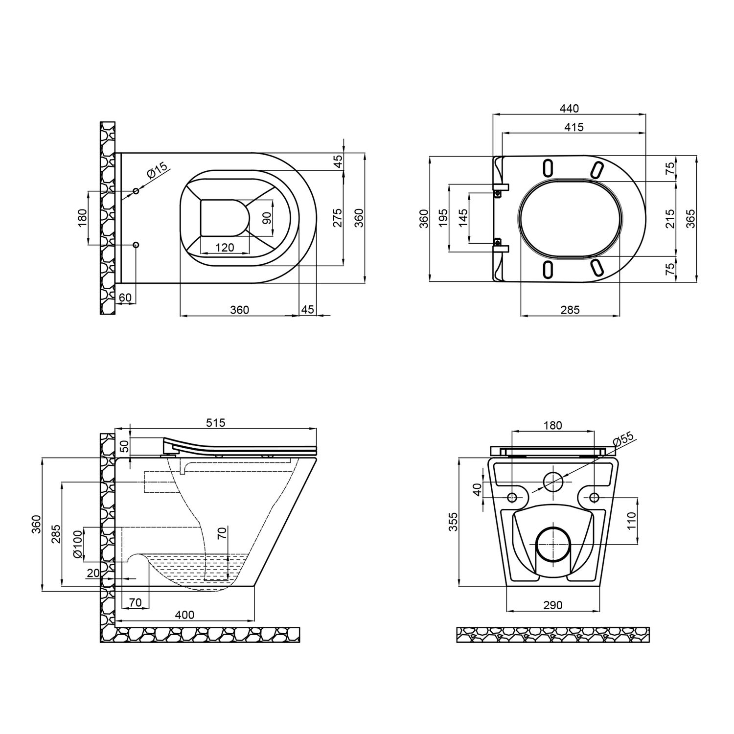 Унитаз подвесной Qtap Scorpio безободковый с Сиденьем Slim Soft-close QT1433053ERMB