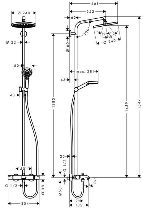 Душевая система для ванны Hansgrohe Crometta S 240 Showerpipe
