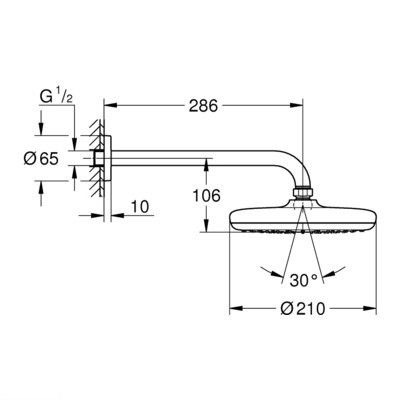 Верхний 286 мм душ, Grohe TEMPESTA 210 1 режим струи