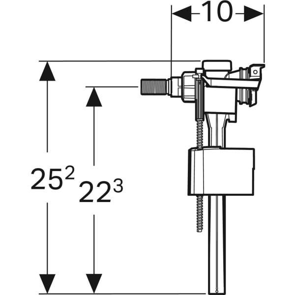 Впускной клапан Geberit, 136.724.00.3 тип 333, подвод воды сбоку, 3/8' и 1/2', нипель с латуни