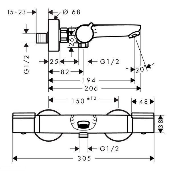 Душевой набор с термостатом Hansgrohe LOGIS Loop ( 71150000+15348000+26553400)