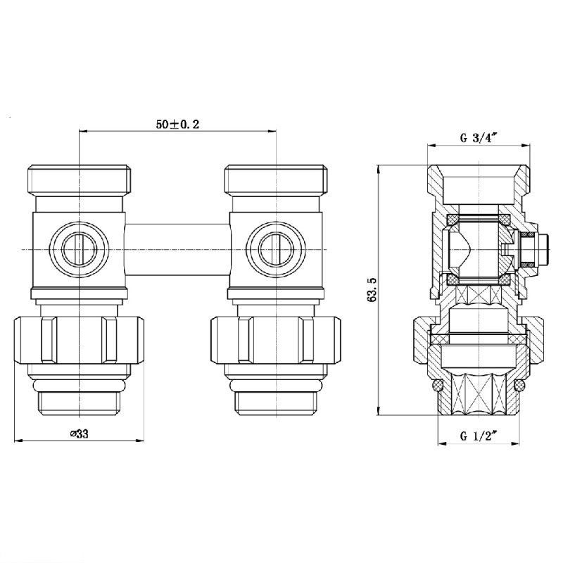 Кран шаровой SD Forte 3/4"х1/2" для радиатора нижний