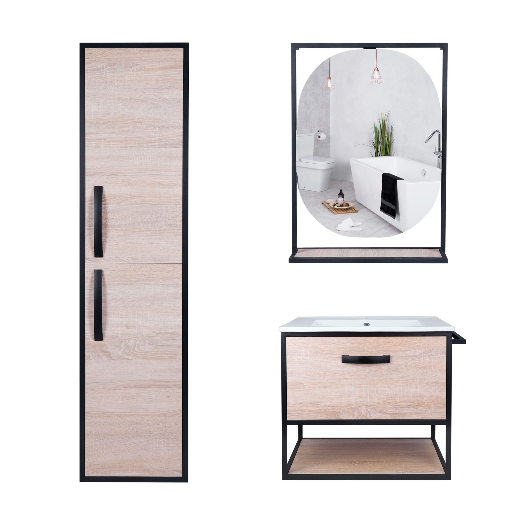 Комплект мебели для ванной Qtap Taurus тумба с раковиной + зеркало + пенал QT044TA42967