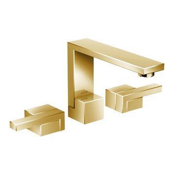 Смеситель для умывальника, на 3 отверстия, Hansgrohe AXOR EDGE со сливным гарнитуром push-open, полированное золото