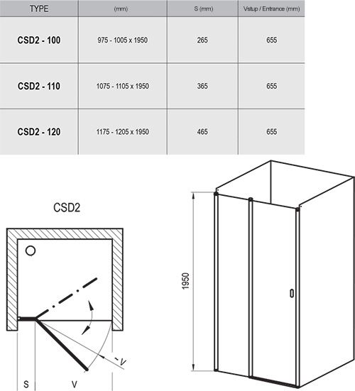 Душевые двери Ravak CSD2-110 satin (Transparent)