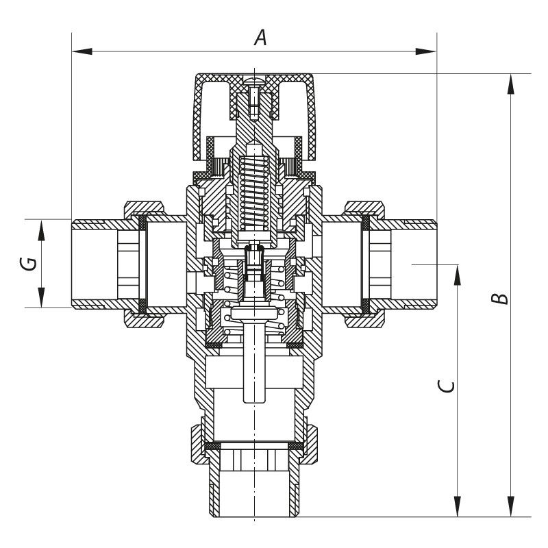 Клапан KOER смесительный термостатический трехходовой 1'' (с накидн. гайками) KOER KR.1258 (KR2817)