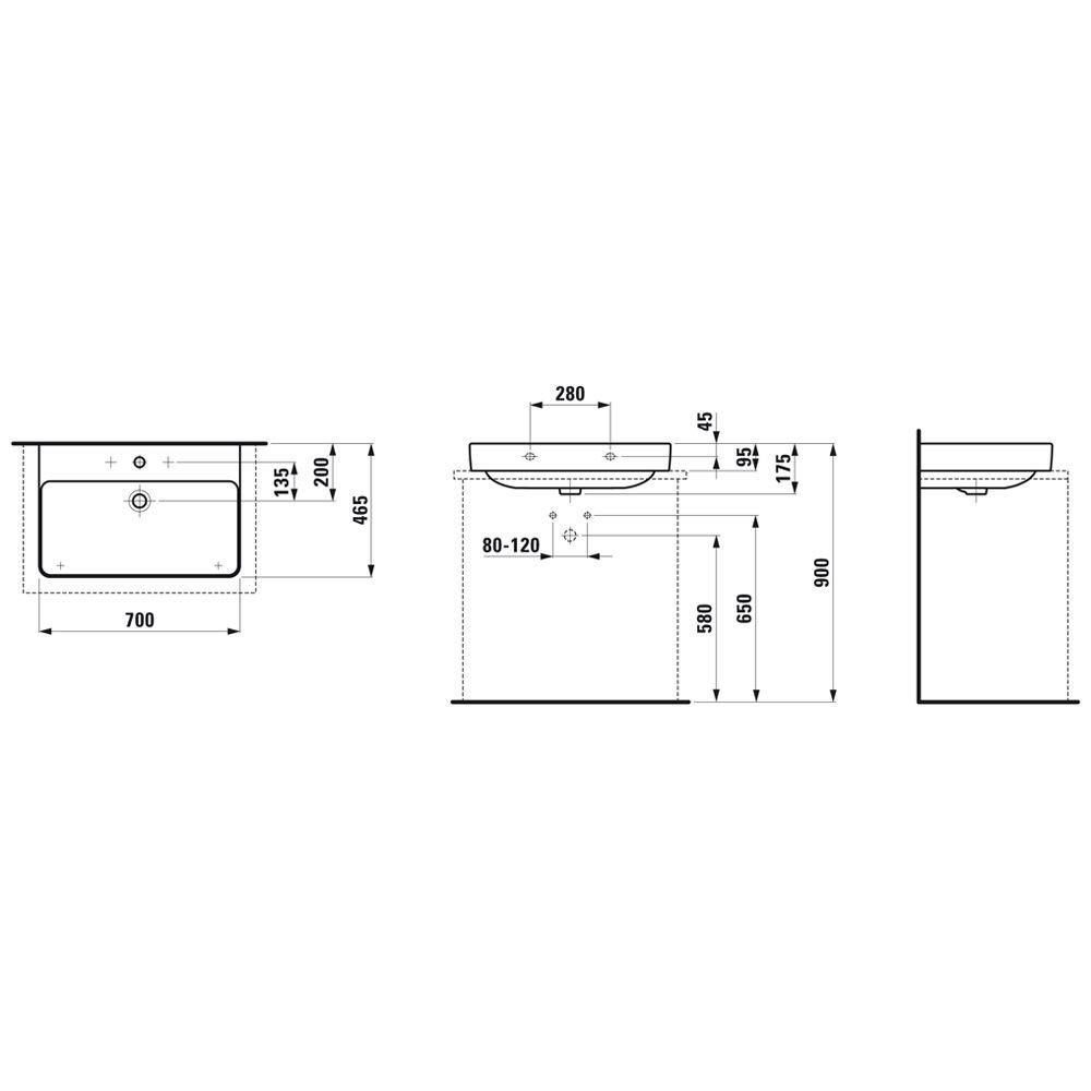 Умывальник Laufen PRO S 70*46,5см, с отшлифованной нижней поверхностью, с одним отв. для смесителя посередине