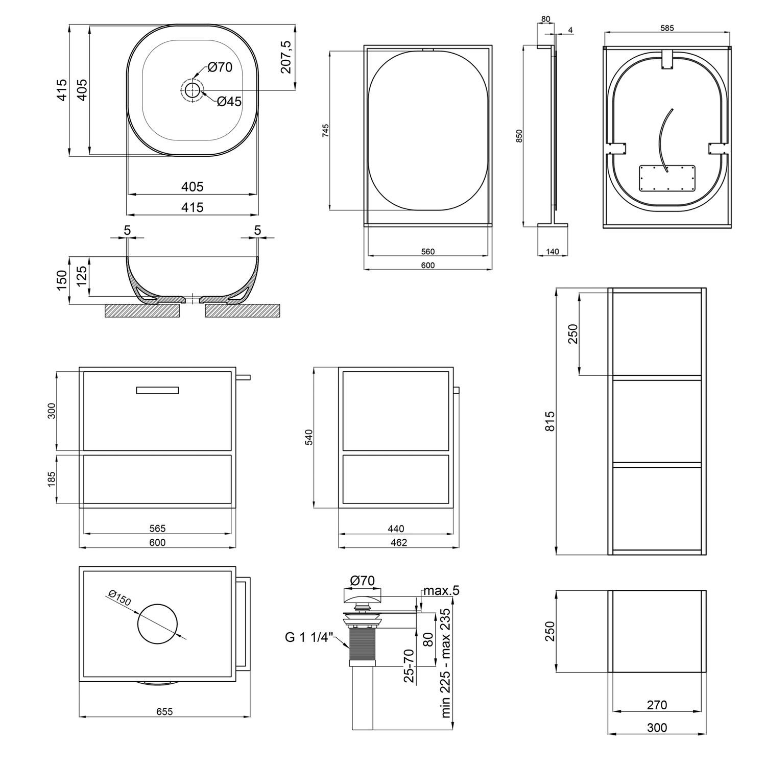 Комплект меблів для ванної Qtap тумба + раковина + дзеркало + стелаж QT044TA42968