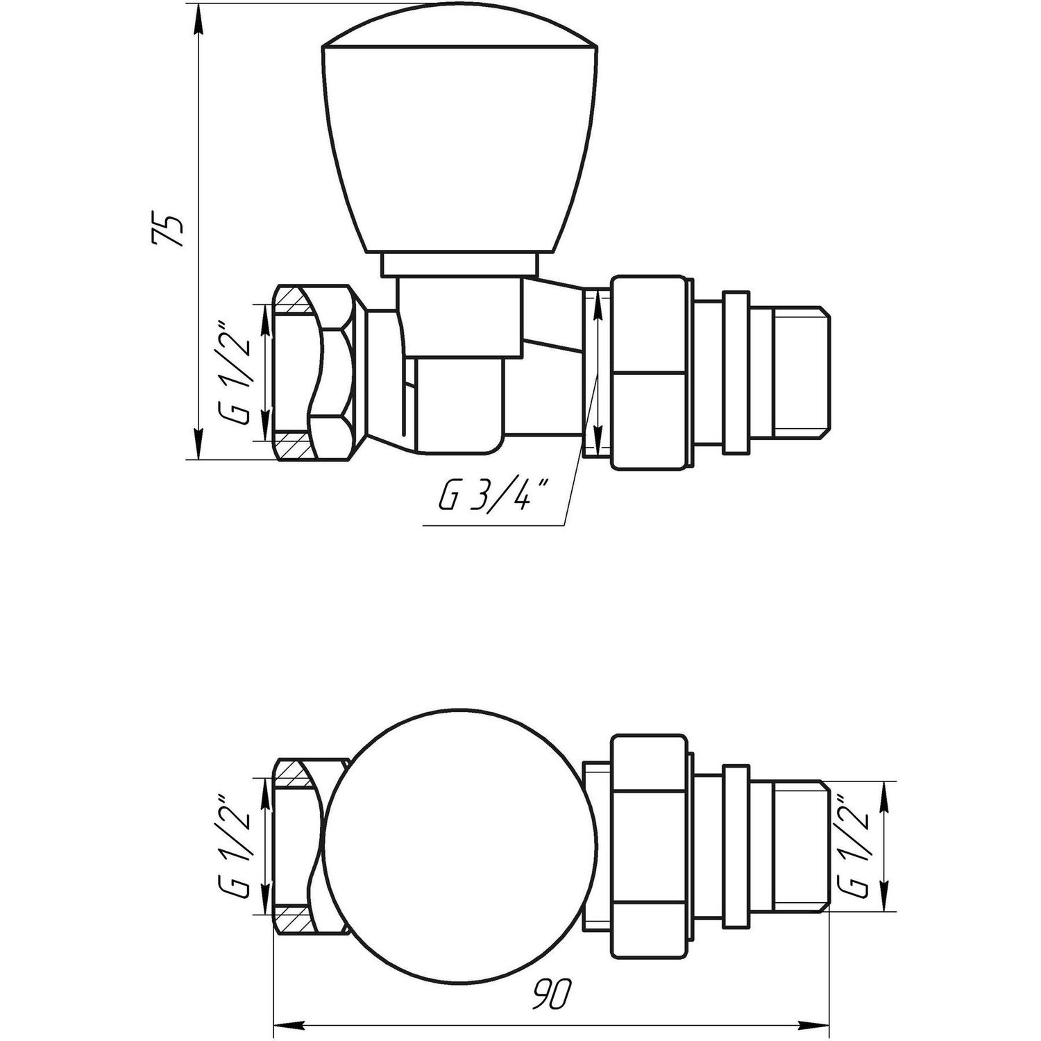 Кран Solomon прямий вентильний для радіаторів 1/2 з антипротіканням NEW (161404)