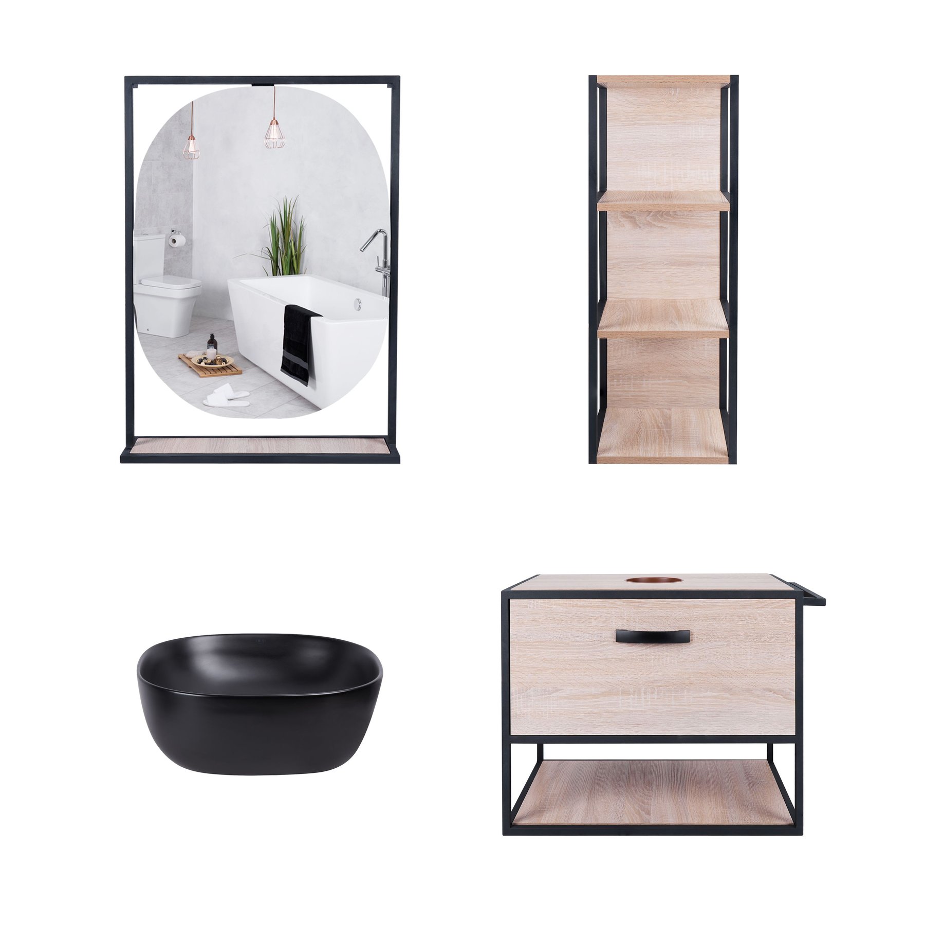 Комплект мебели для ванной Qtap тумба + раковина + зеркало + стеллаж QT044TA42968