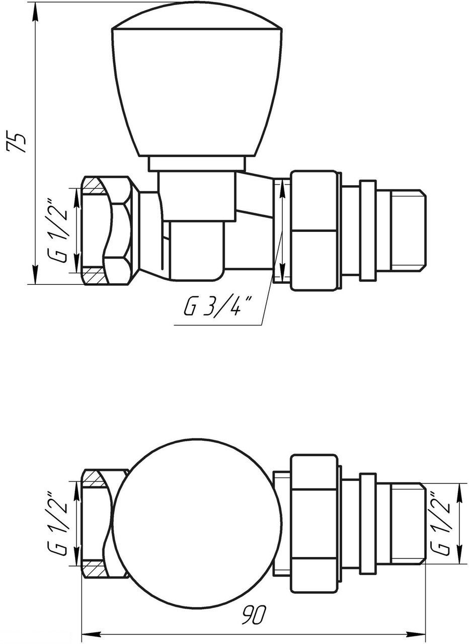 Кран Solomon прямий вентильний для радіаторів 1/2 з антипротіканням NEW (161404)