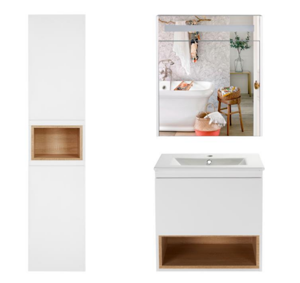 Комплект мебели для ванной Qtap Robin тумба с раковиной + зеркальный шкаф + пенал QT044RO42969