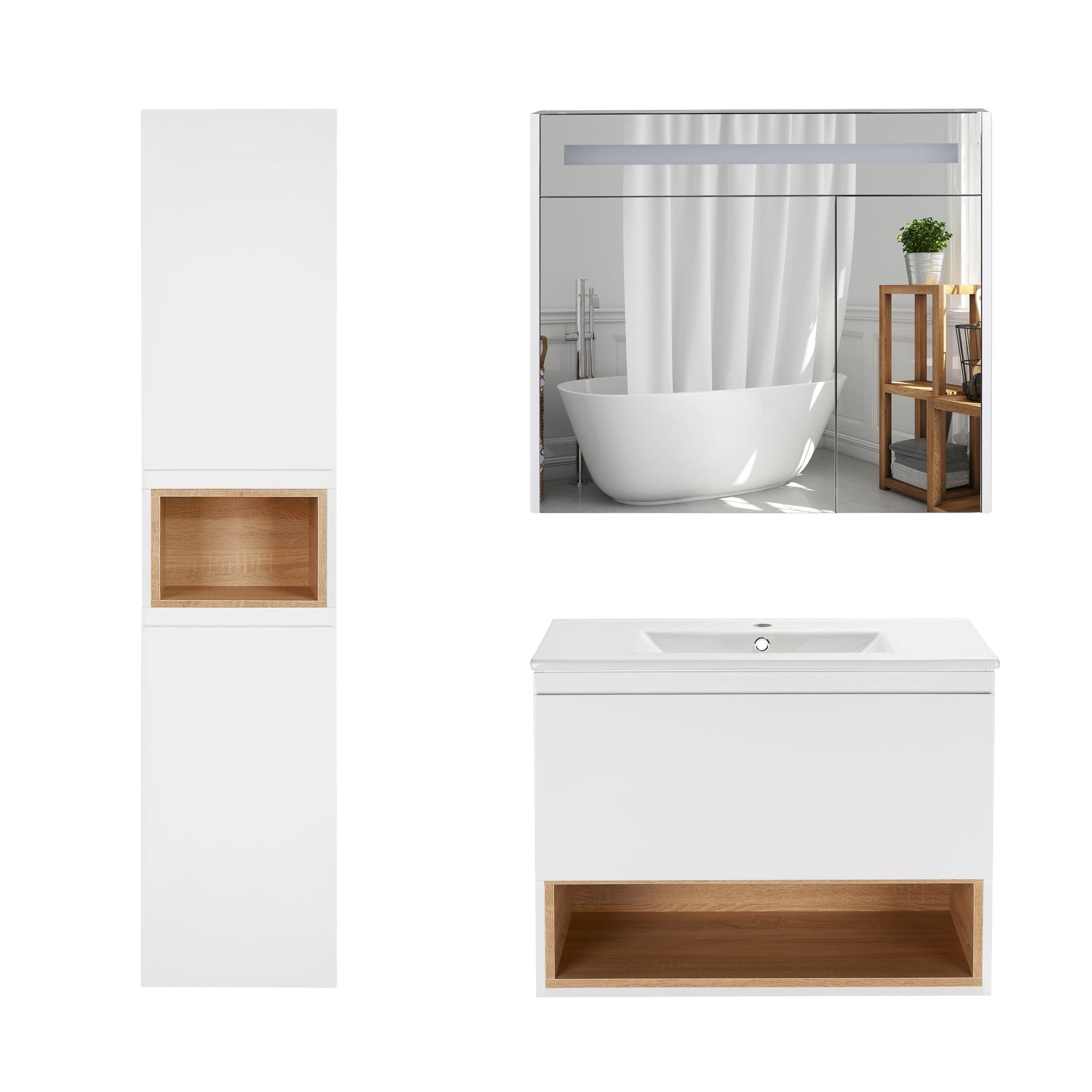 Комплект мебели для ванной Qtap Robin тумба с раковиной + зеркальный шкаф + пенал QT044RO42971