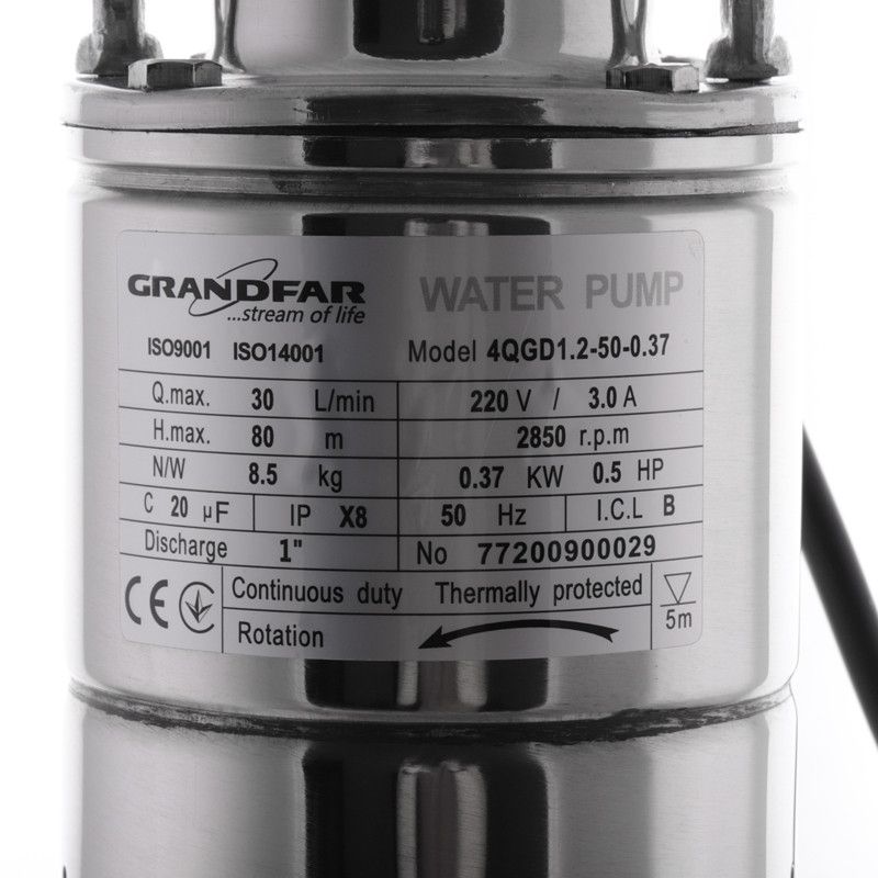 Насос свердловинний шнековий GRANDFAR 4QGD 1,2-50-0,37-10M (GF1306)