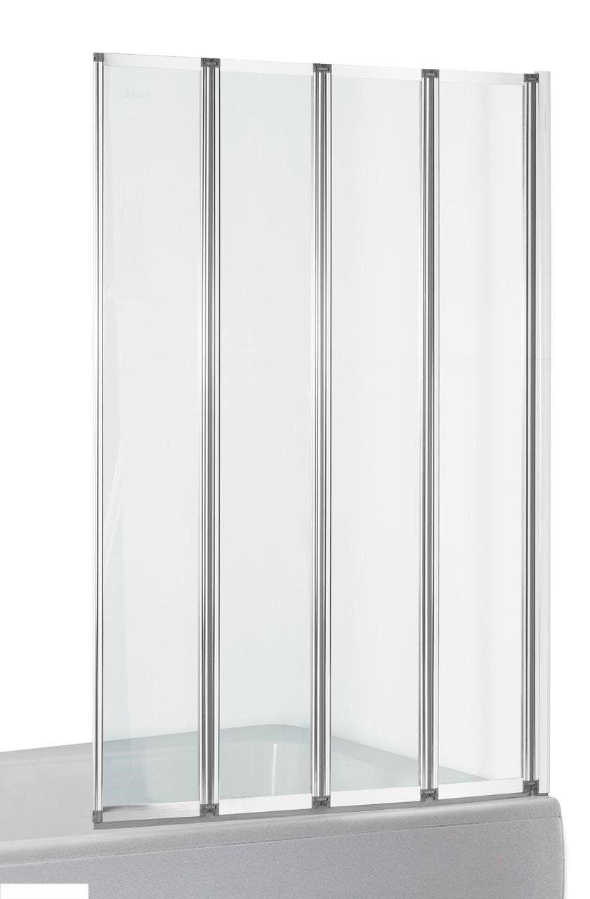 Шторка-гармошка на ванну 89*140 см, прозрачное стекло 5мм, цвет профиля хром