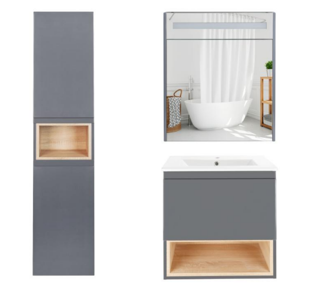 Комплект мебели для ванной Qtap Robin тумба с раковиной + зеркальный шкаф + пенал QT044RO42972