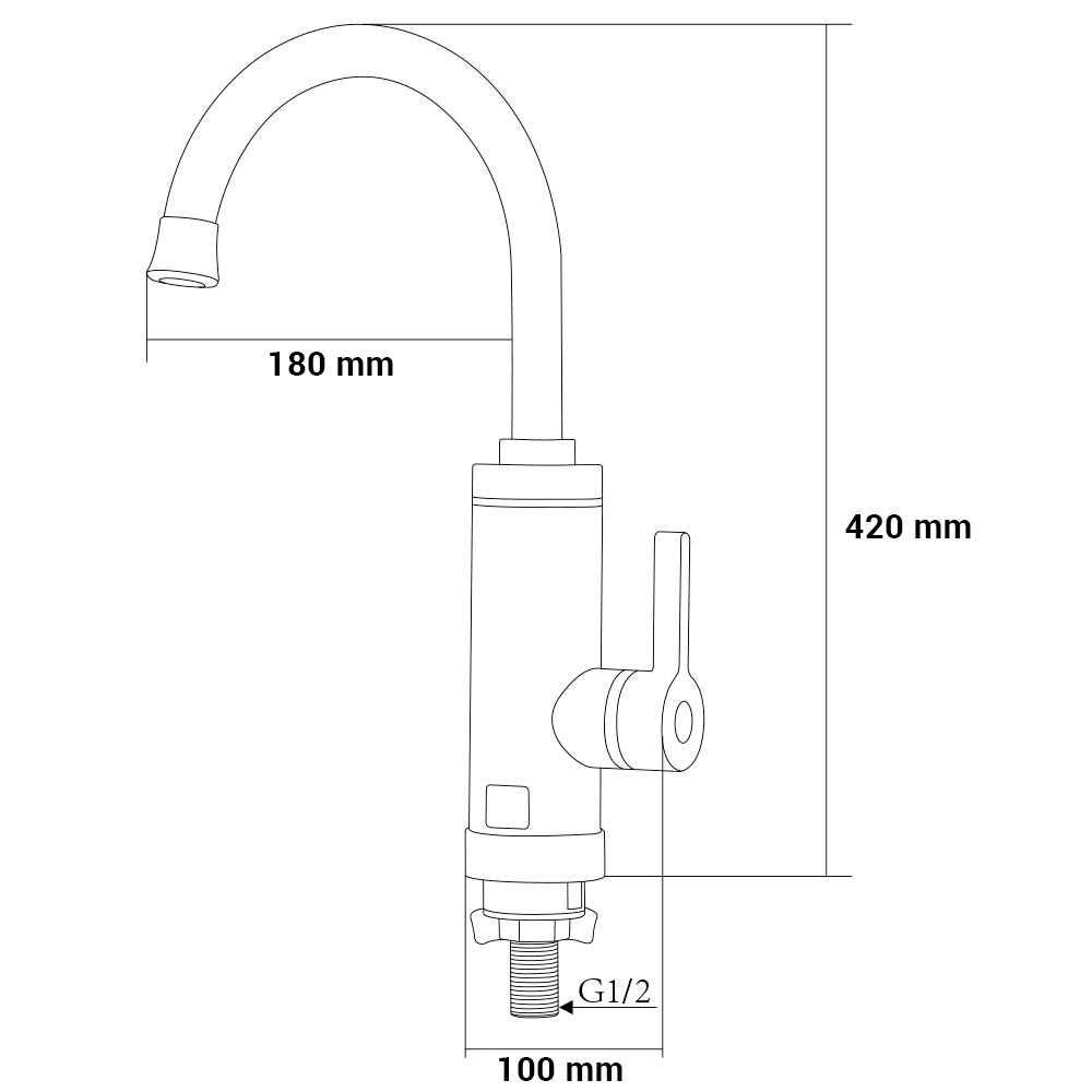 Кран-водонагрівач проточний Hz 3.0Квт 0,4-5Бар для кухні Aquatica, гусак вухо на гайці ©