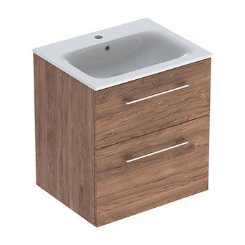 Комплект: умывальник встроенный Geberit Slim Rim, SELNOVA Square с тумбой 58,8*50,2см, с 2мя ящиками, цвет тёмный орех