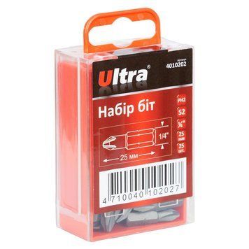 Набор Бит Ph 2&times;25Мм &frac14;" 25Шт S2 (Пласт Кейс) Ultra