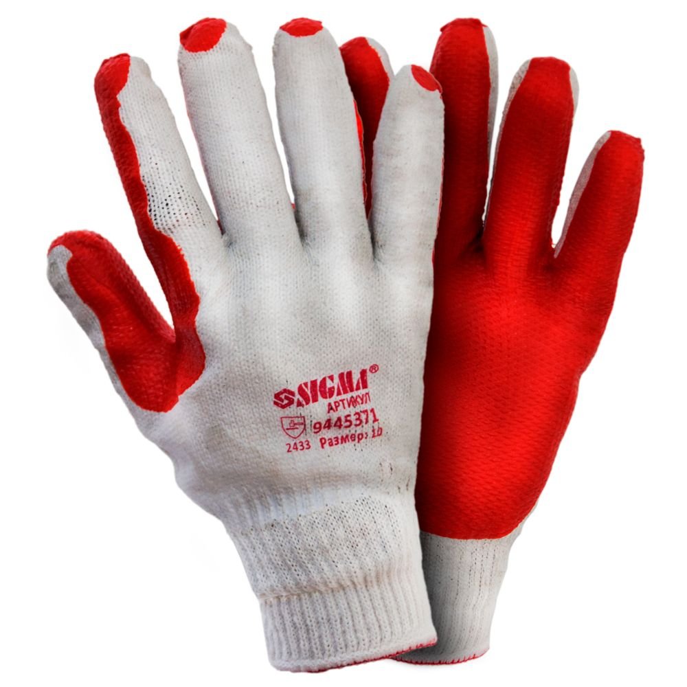 Перчатки Трикотажные Стекольщика С Двойным Латексным Покрытием Р10 (Красные Манжет)
