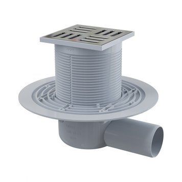 Сливной трап AlcaPlast 105x105/50мм с бок. подвод. металл.