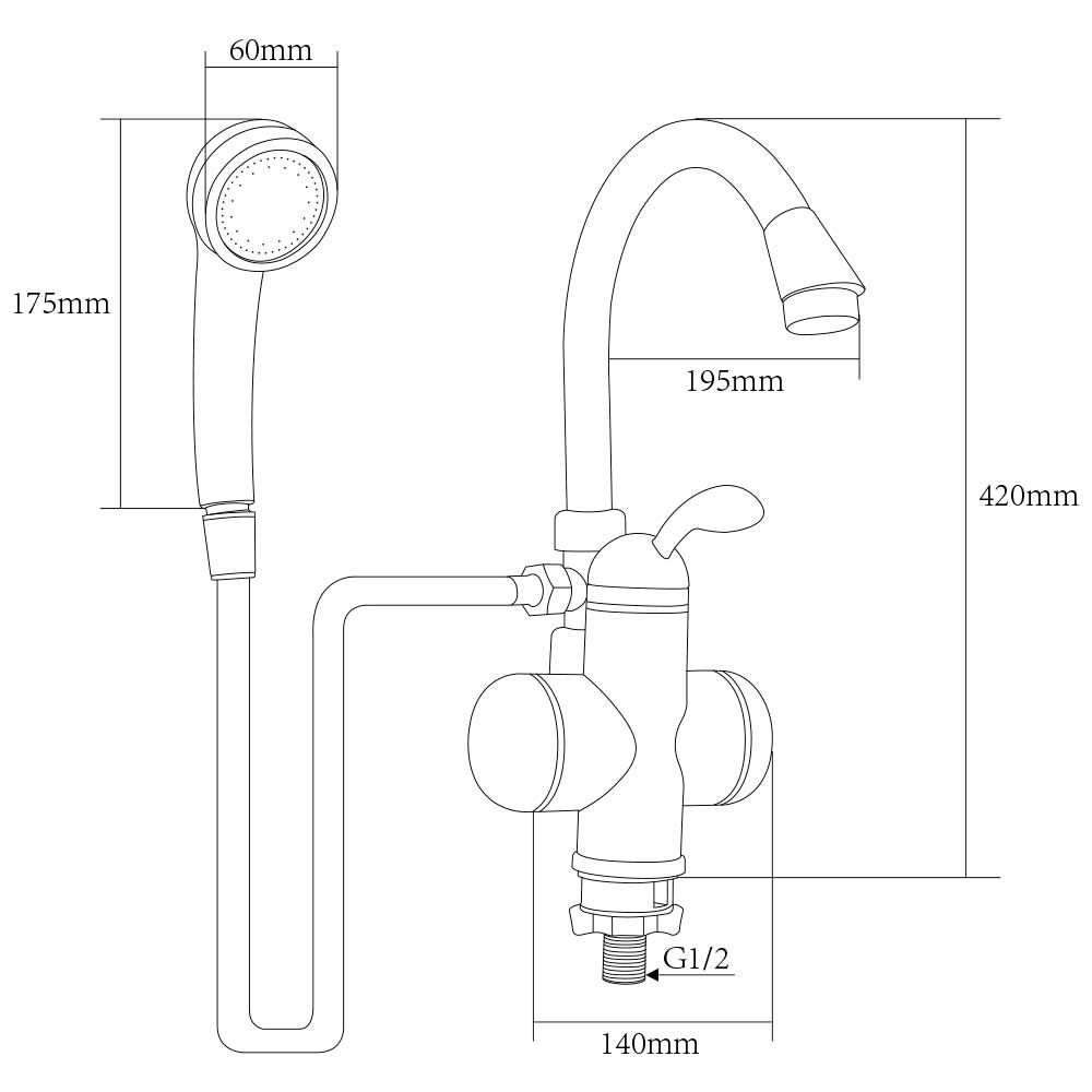 Кран-водонагрівач проточний S95 3.0Квт 0,4-5Бар для ванни Aquatica, гусак вухо на гайці (Lz-6C111W)
