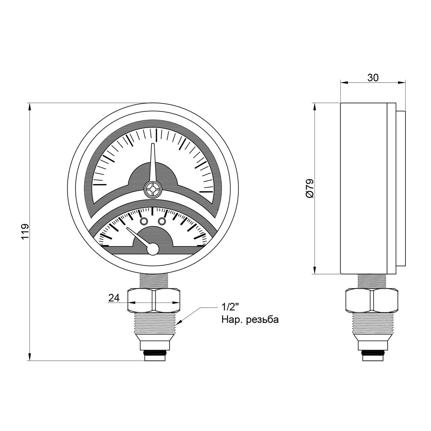 Термоманометр Icma №258 радиаторный с запорным клапаном 1/2"