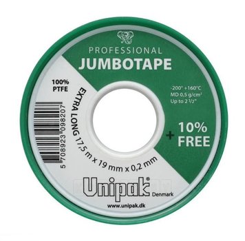 ФУМ стрічка Unipak Jumbotape Standard (10м х 19мм х 0,2мм) + 10% для систем питної води, охолоджувальних систем