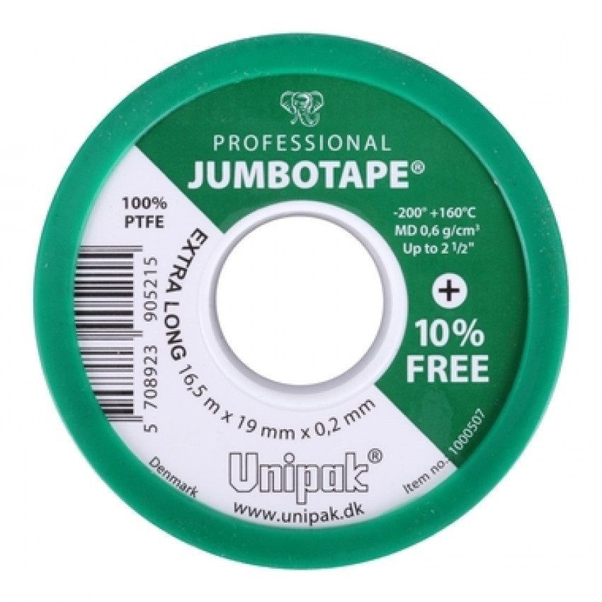ФУМ лента Unipak Jumbotape Professional (15m x 19mm x 0,2mm) + 10% для систем питьевой воды, охладительных систем