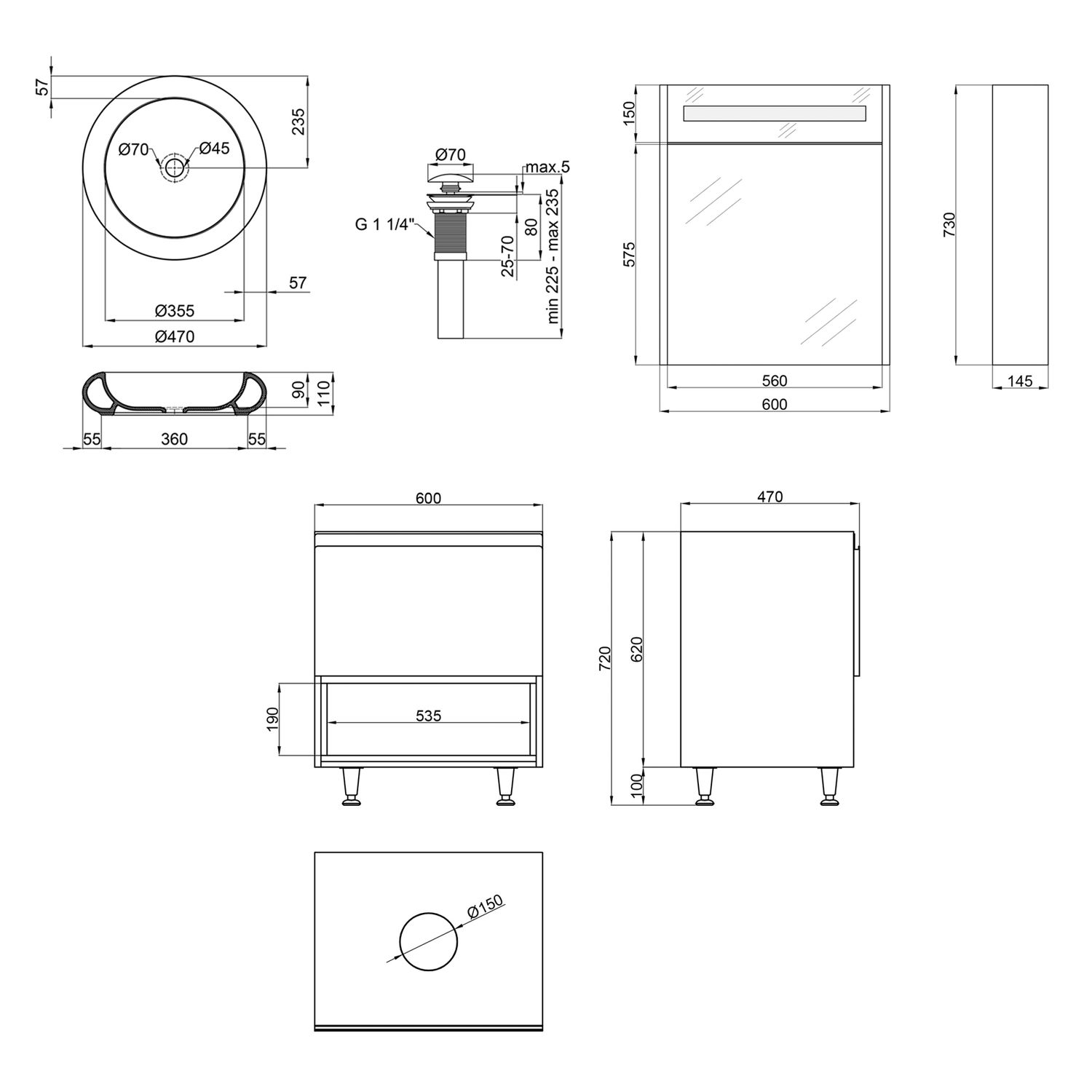 Комплект меблів для ванної Qtap Robin тумба + раковина + Дзеркальна шафа QT044RO42981