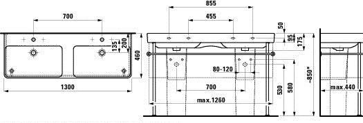 Умывальник Laufen PRO S двойной (1300х460) с одним отверстием, белая