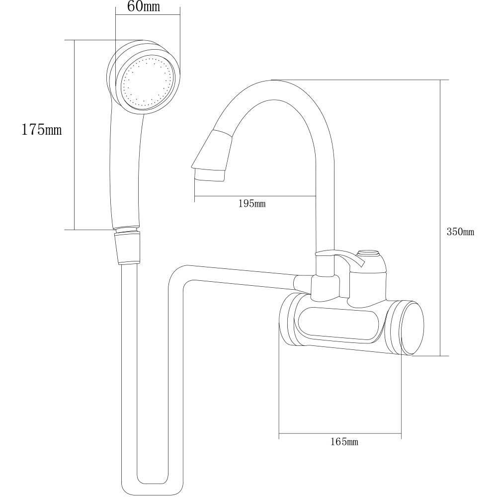 Кран-водонагрівач проточний S93 3.0Квт 0,4-5Бар для ванни Aquatica, гусак вухо настінний гайці (Jz-7C141W)